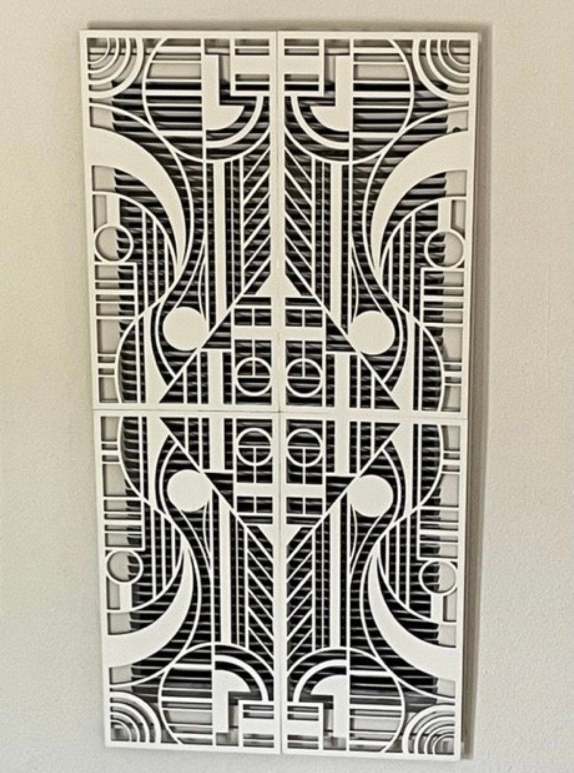 Art Deco Geometric Wood Wall Art | Large Modern 4 Panel Wall Sculpture