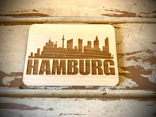 Hamburg Skyline Wood Magnet | City Souvenir | 3.5" x 2.5"