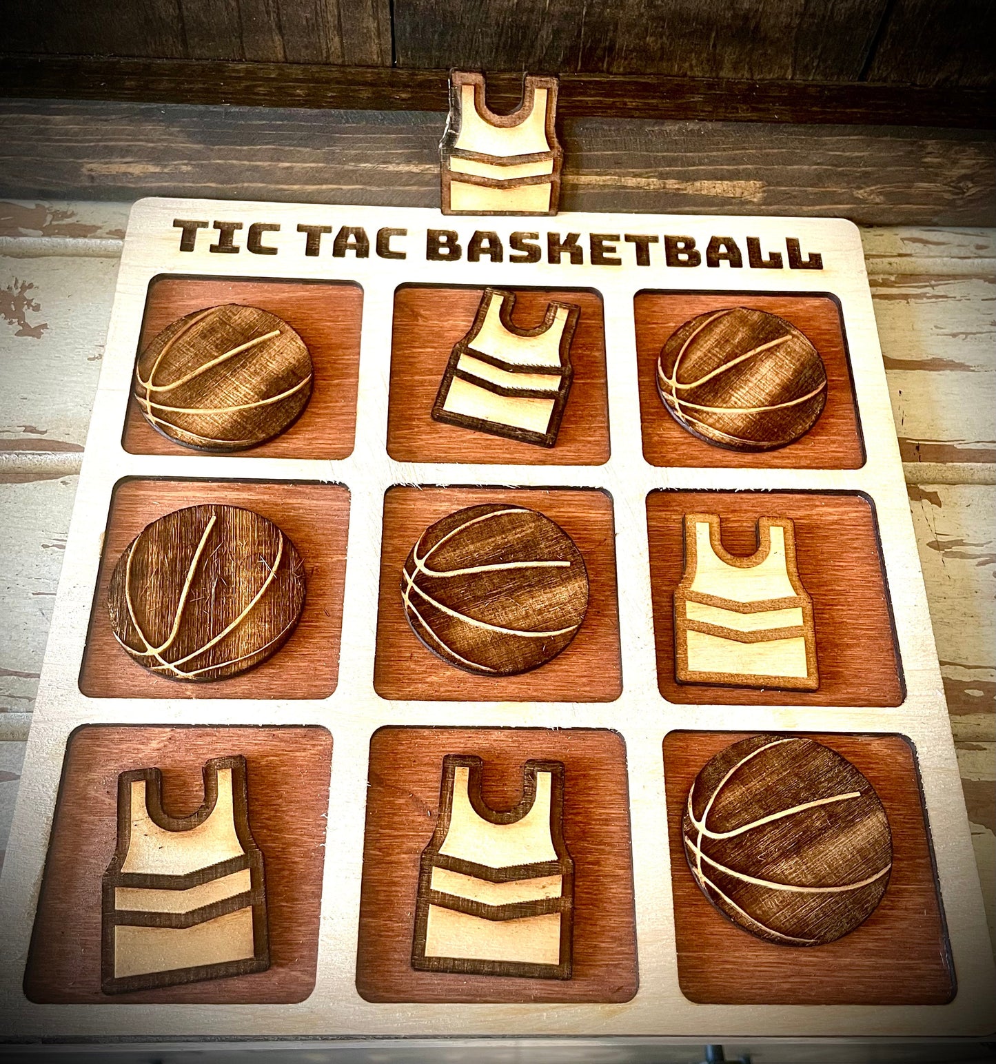 Tic Tac Basketball Wood Game | Laser Engraved | 12 Finishes | Basketball Gift