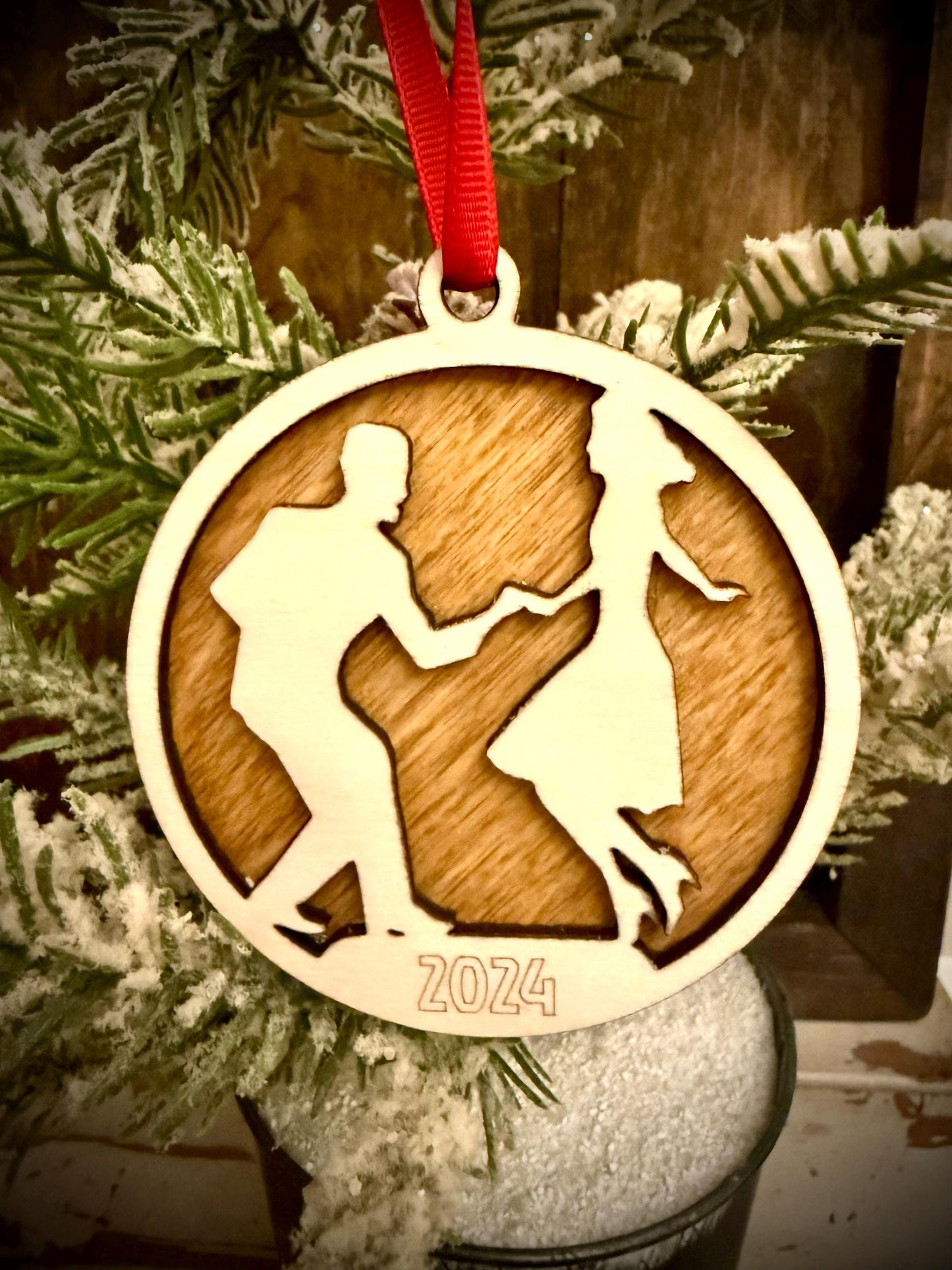 Swing Dancers Personalized 2-Layer Wood Christmas Ornament & Gift Tag | Multiple Finishes | Dance Gift
