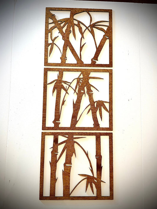 Bamboo Wood Wall Art | 3-Panel Set | Multiple Sizes & Finishes
