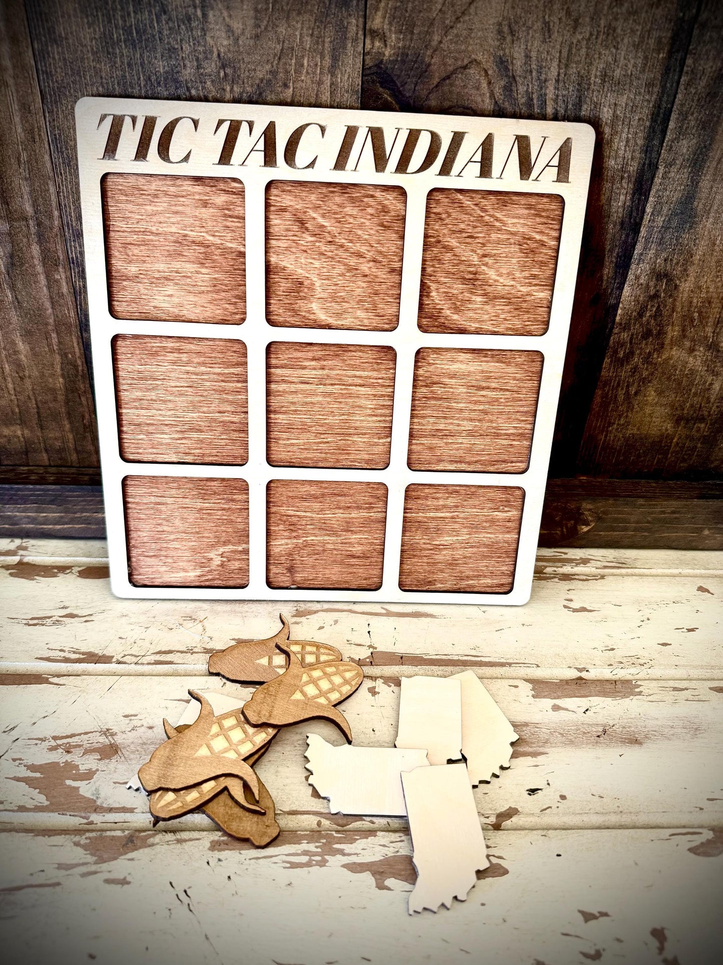 Tic Tac Indiana Wood Game | Laser Engraved | 12 Finishes | Indiana Gift