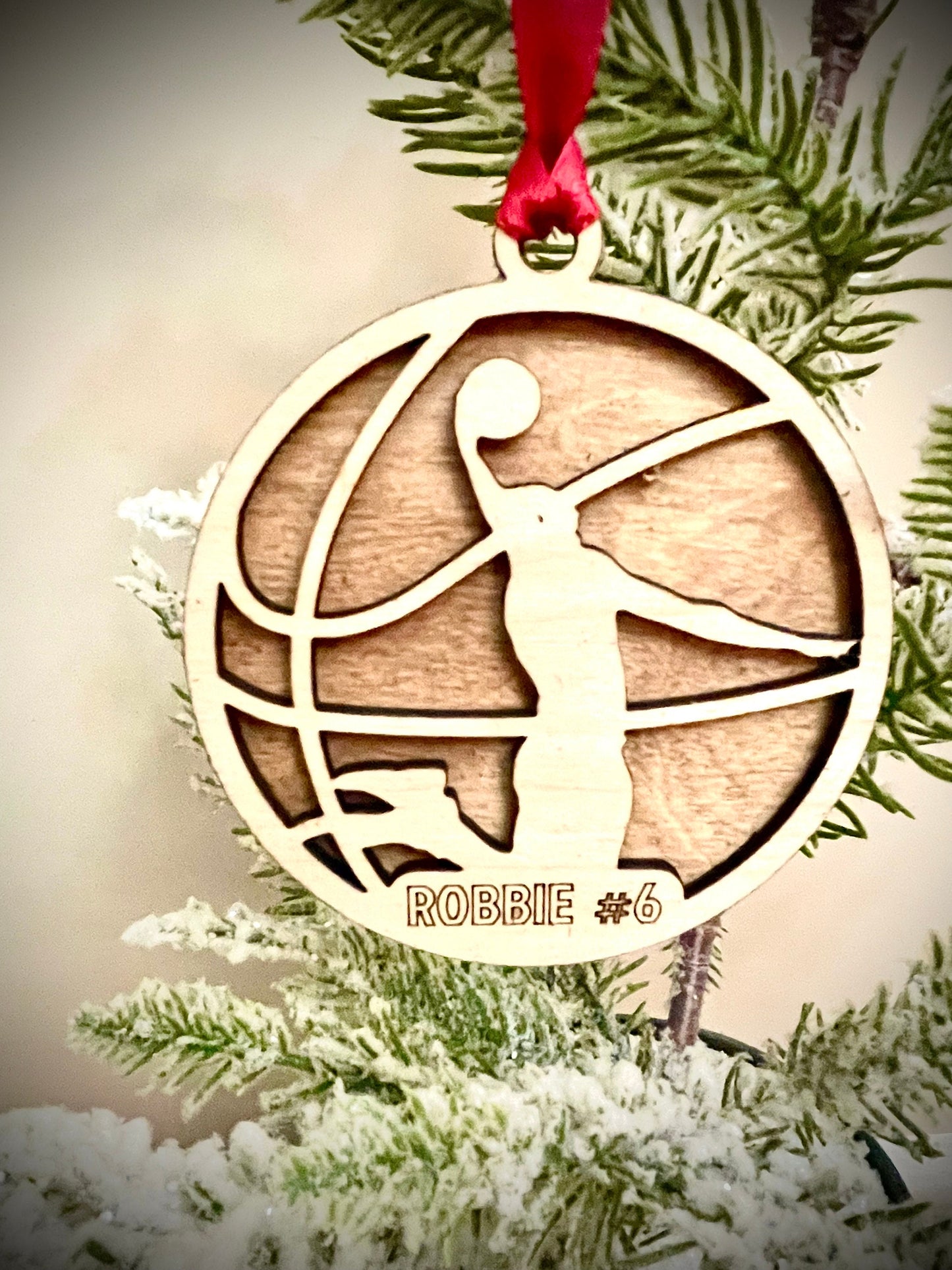 Basketball Player Personalized 2-Layer Wood Christmas Ornament & Gift Tag | Multiple Finishes | Basketball Gift (#2)