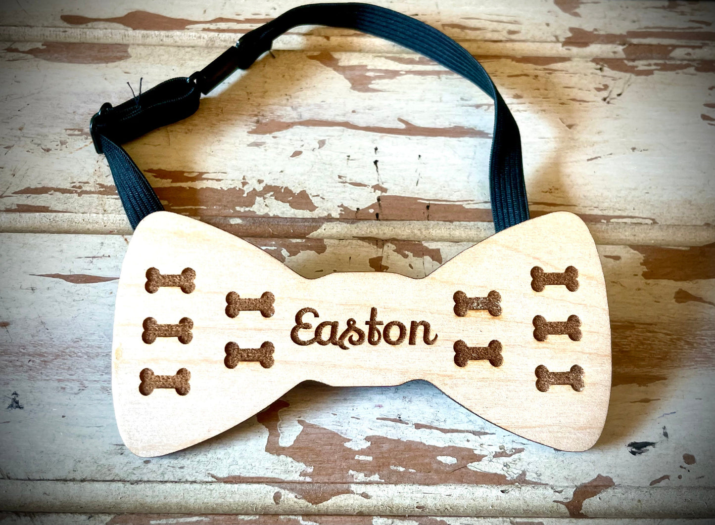 Personalized Wood Dog Bow Tie | Bone Pattern | Custom Pet Accessory Gift