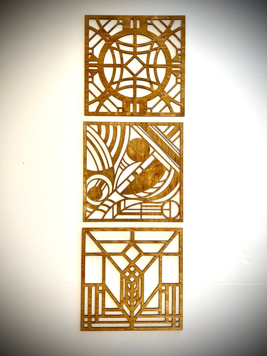 Boho Modern Art Deco Art Deco Geometry wood wall art, 3 panel in multiple sizes and finishes, decor wall art original -C