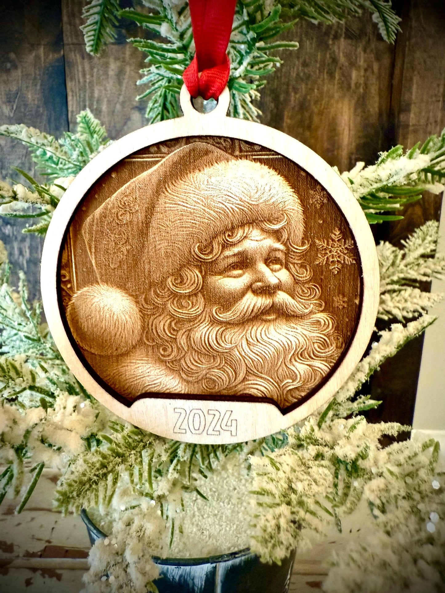 Old Fashioned Santa Claus 3D Relief Bust Personalized 2-Layer Wood Christmas Ornament & Gift Tag