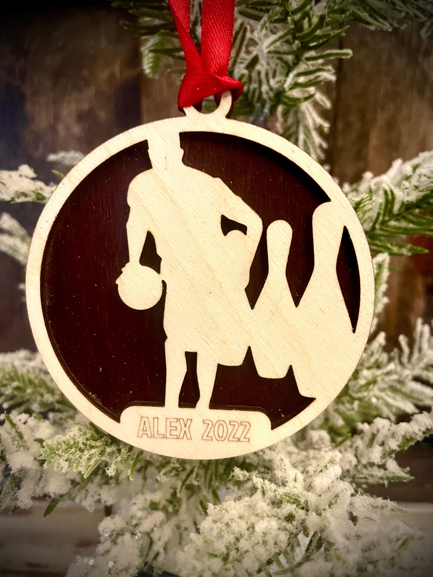 Bowling / Bowler Personalized 2-Layer Wood Christmas Ornament & Gift Tag | Multiple Finishes | Bowling Gift (#3)