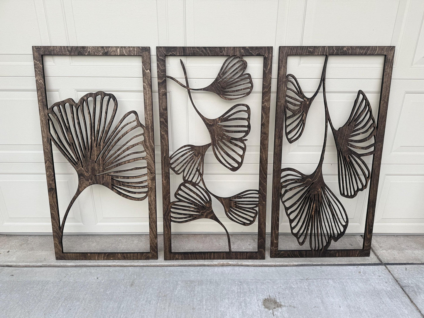 Ginkgo Leaf Wood Wall Art | 3-Panel Set | Multiple Sizes & Finishes