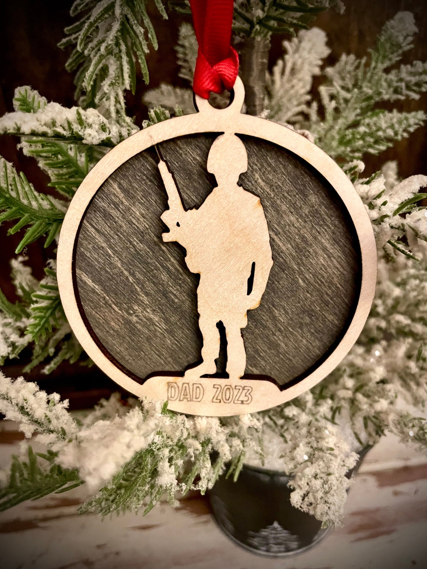 Military Soldier Personalized 2-Layer Wood Christmas Ornament & Gift Tag | Multiple Finishes | Military Gift (#6)