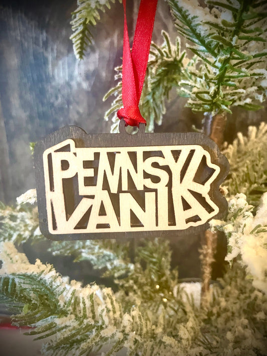 Pennsylvania Word Art Wood Ornament & Gift Tag | 12 Finishes | State Pride Gift