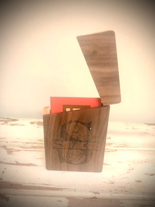 Custom Monogram or Logo Wood Business Card Case | Vertical Orientation