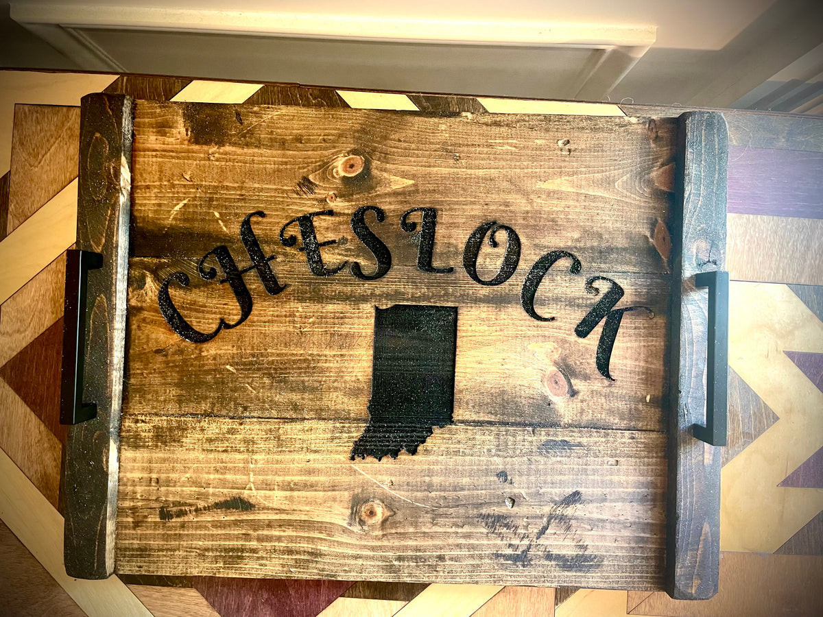 Custom Rustic Distressed Shiplap Serving Tray | Name, Monogram, State or Logo | Raised Edges, Handles & Optional Engraving