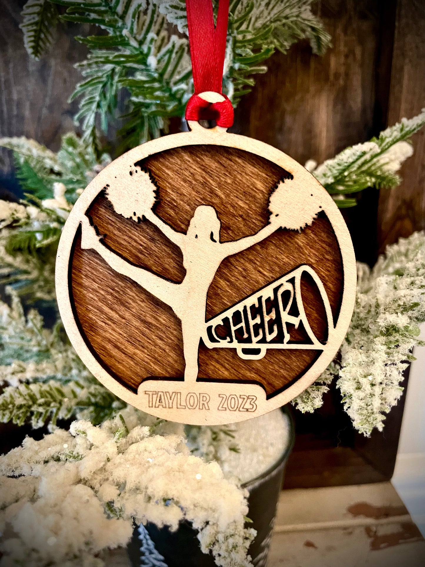 Cheerleader Personalized 2-Layer Wood Christmas Ornament & Gift Tag | Multiple Finishes | Cheer Gift (#3)