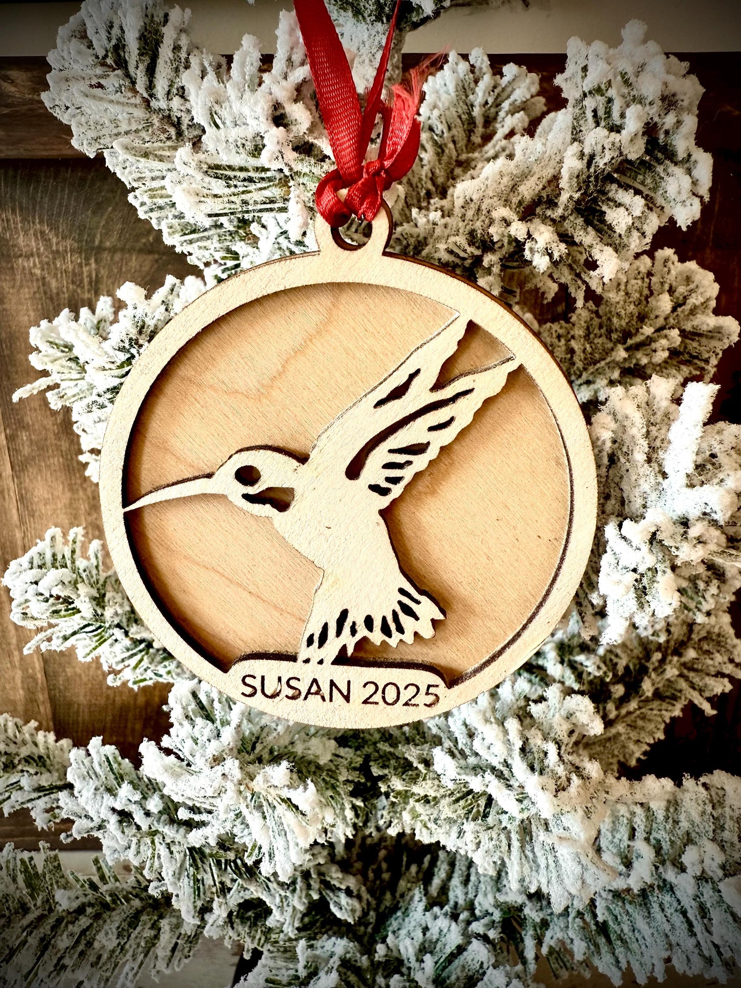 Hummingbird Personalized 2-Layer Wood Christmas Ornament & Gift Tag | Multiple Finishes | Bird Lover Gift