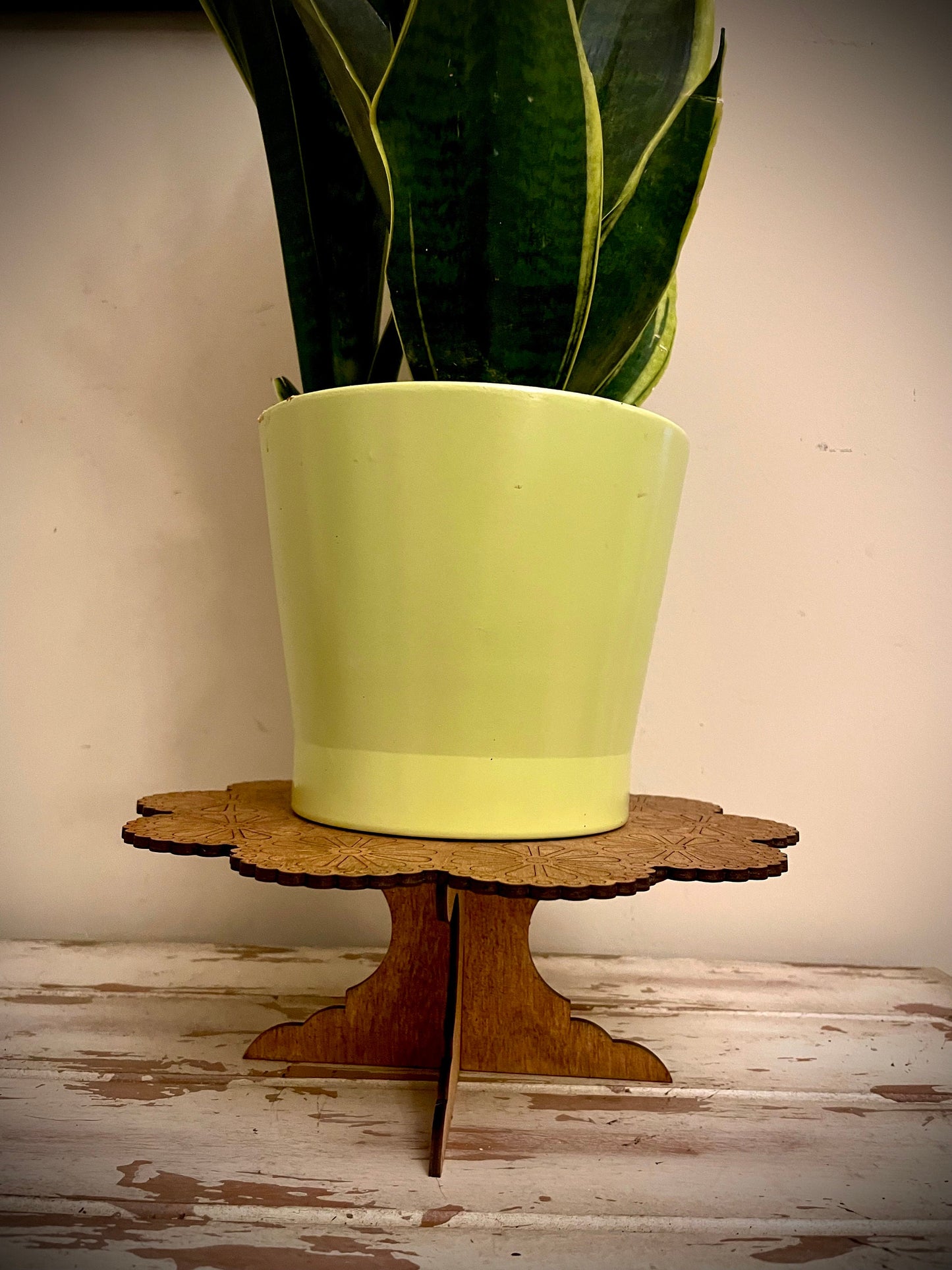 Large Boho Floral Wood Indoor Plant Stand | Very Sturdy | 12 Finishes | Style A