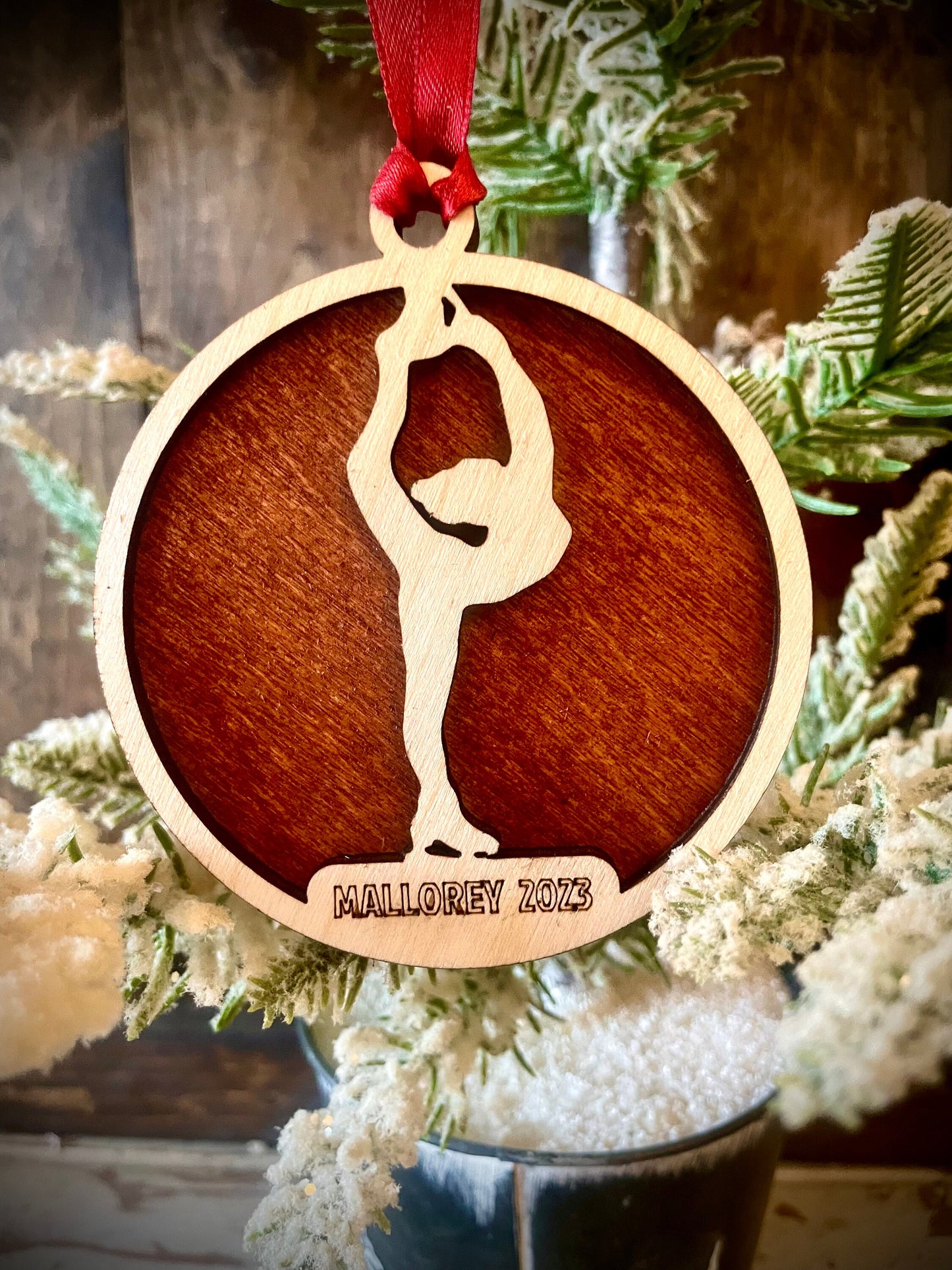 Cheerleader Personalized 2-Layer Wood Christmas Ornament & Gift Tag | Multiple Finishes | Cheer Gift (#6)