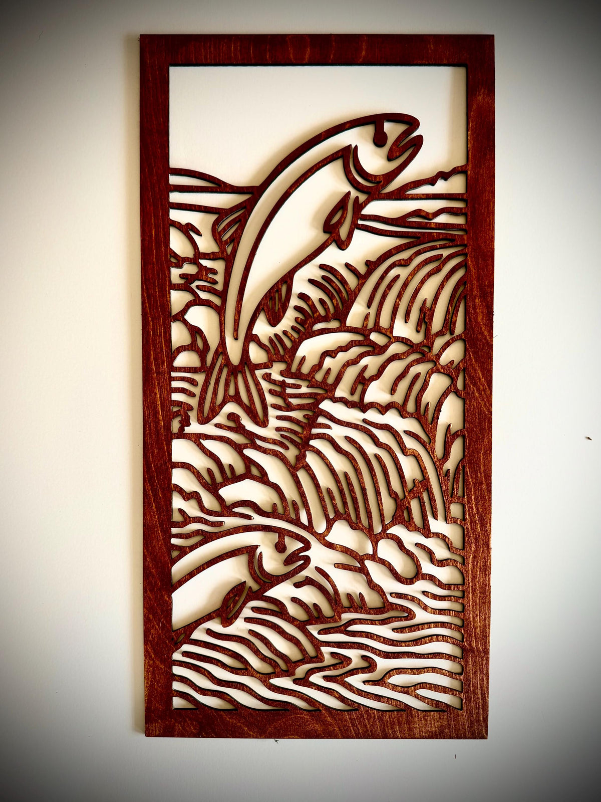 Salmon Migration Swimming Upstream Wood Wall Art | 3-Panel Set | Multiple Sizes & Finishes