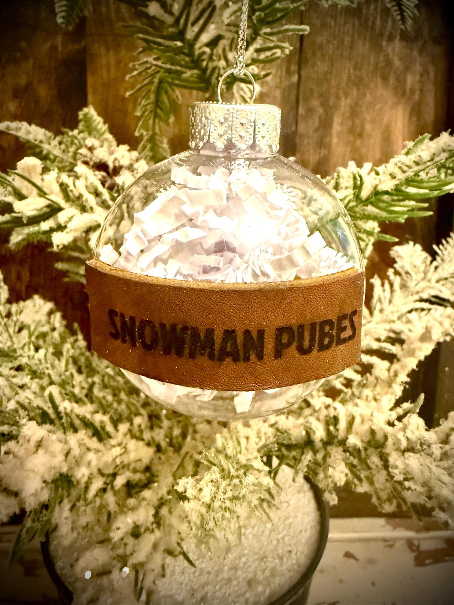 Snowman Pubes Funny Wood Christmas Ornament | Gag Gift | Novelty Holiday Gift