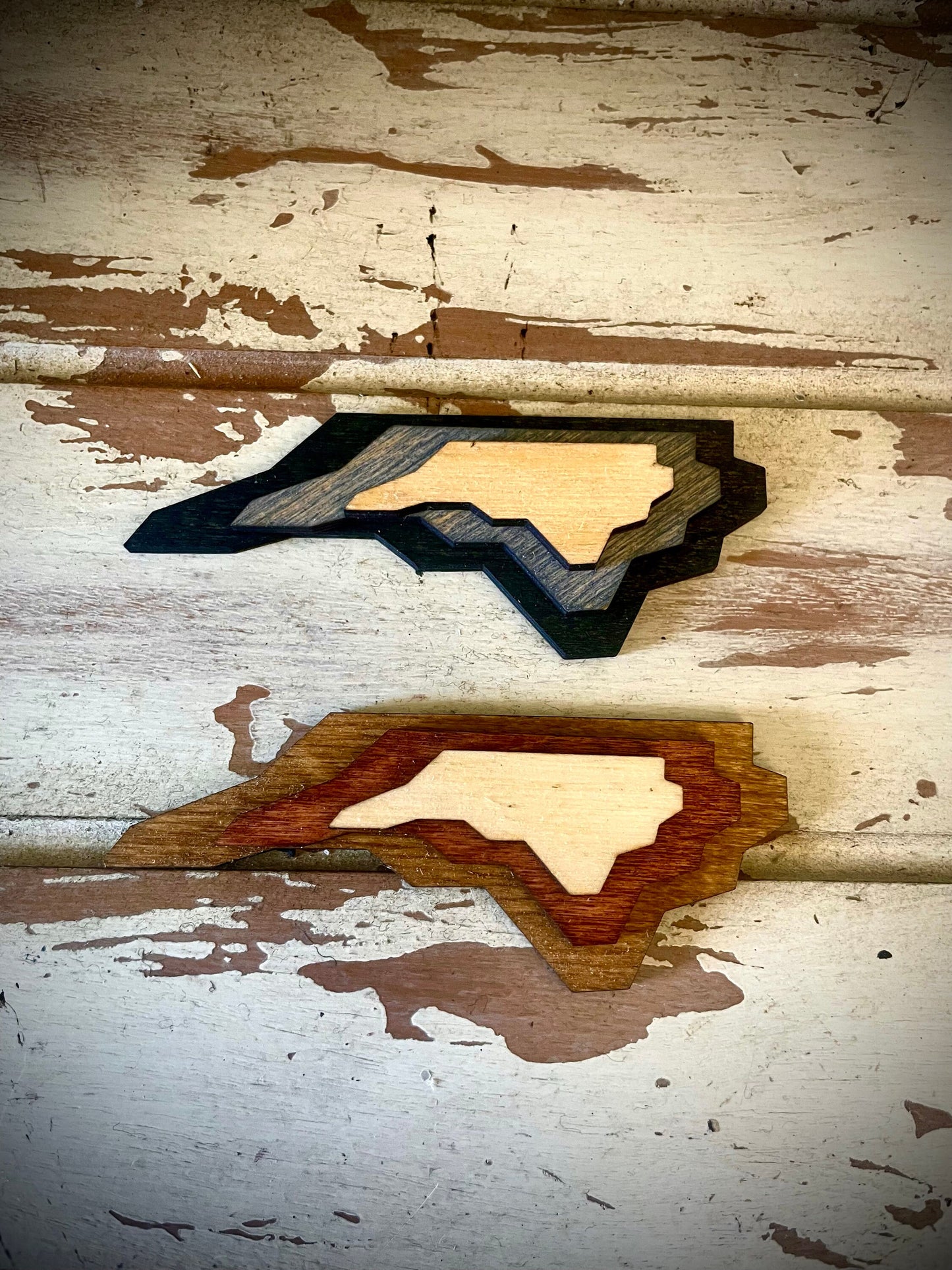 North Carolina 3-Layer Stacked Wood Refrigerator Magnet | Brown & Gray Tones | State Pride Gift