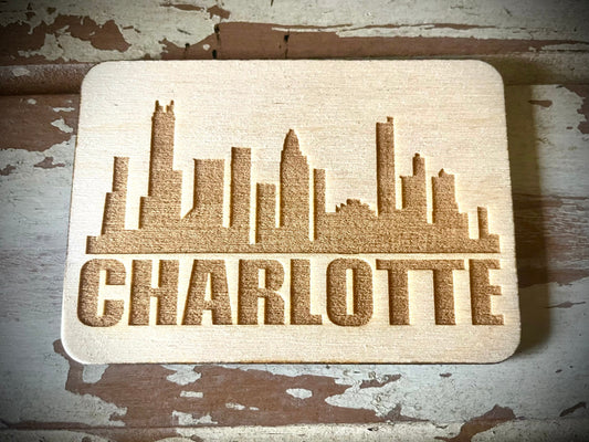 Charlotte Skyline Wood Magnet | City Souvenir | 3.5" x 2.5"