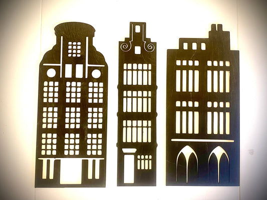 European Style Buildings Wood Wall Art | 3-Panel Set | Multiple Finishes