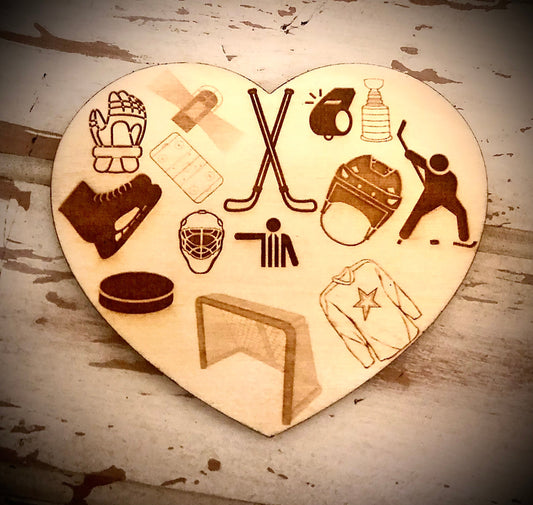 Hockey Valentine Heart Wood Magnet | Hockey Gift | Valentine's Day