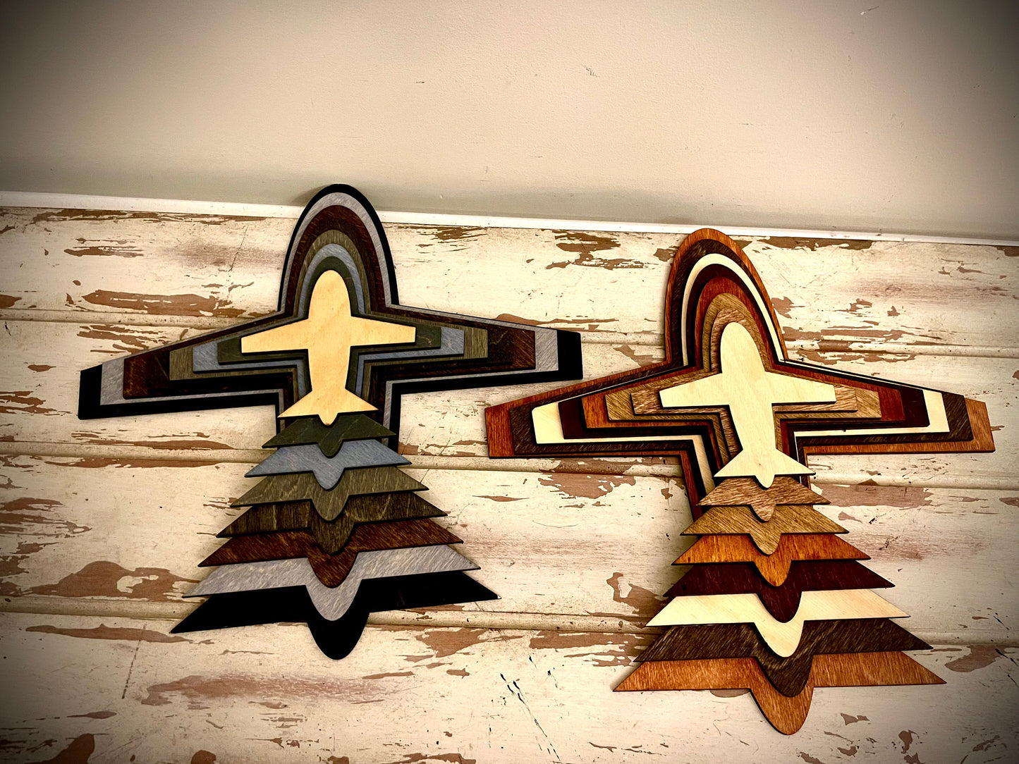 Stacked Airplane 3D Wood Table & Wall Art | Multi-Color | Pilot Gift
