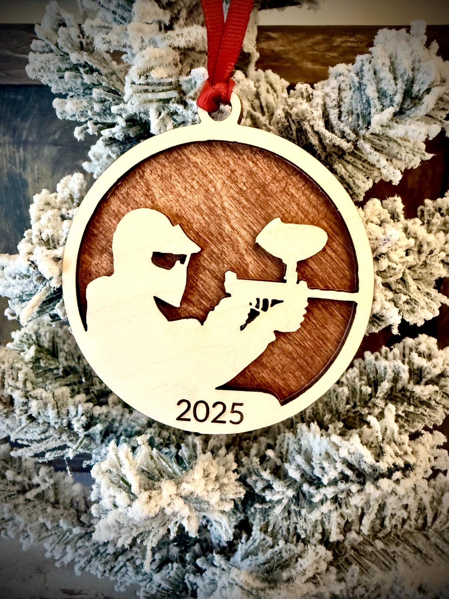 Paintball Personalized 2-Layer Wood Christmas Ornament & Gift Tag | Multiple Finishes | Outdoor Sport Gift