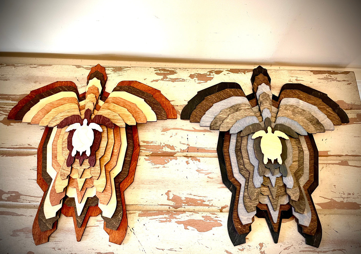 Stacked Sea Turtle 3D Wood Table & Wall Art | Multi-Color