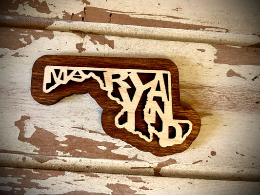 Maryland Word Art 2-Layer Wood Refrigerator Magnet | 12 Finishes | State Pride Gift
