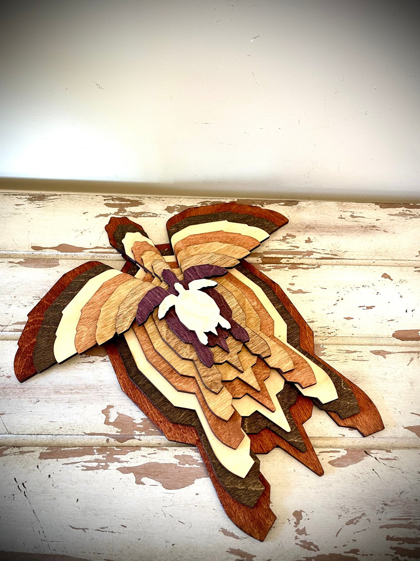 Stacked Sea Turtle 3D Wood Table & Wall Art | Multi-Color