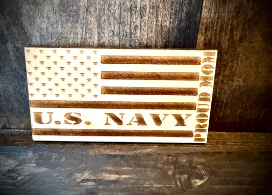 US Navy Proud Mom Laser Engraved US Flag Wood Refrigerator Magnet | 4" x 2.1" | Military Gift