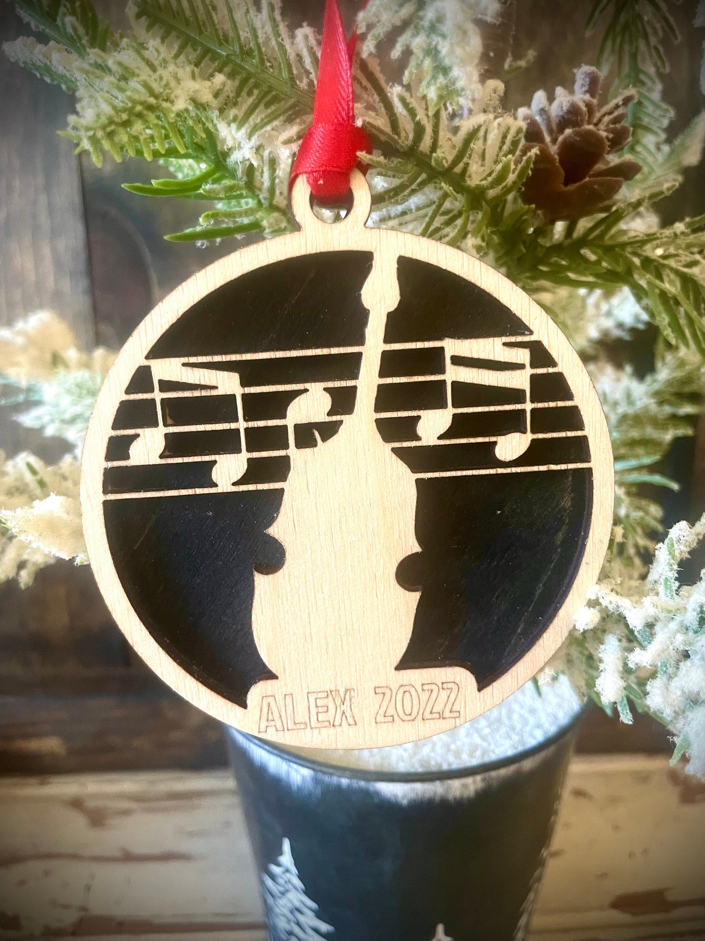 String Bass Double Bass Cello Personalized 2-Layer Wood Christmas Ornament & Gift Tag | Multiple Finishes | Music Gift