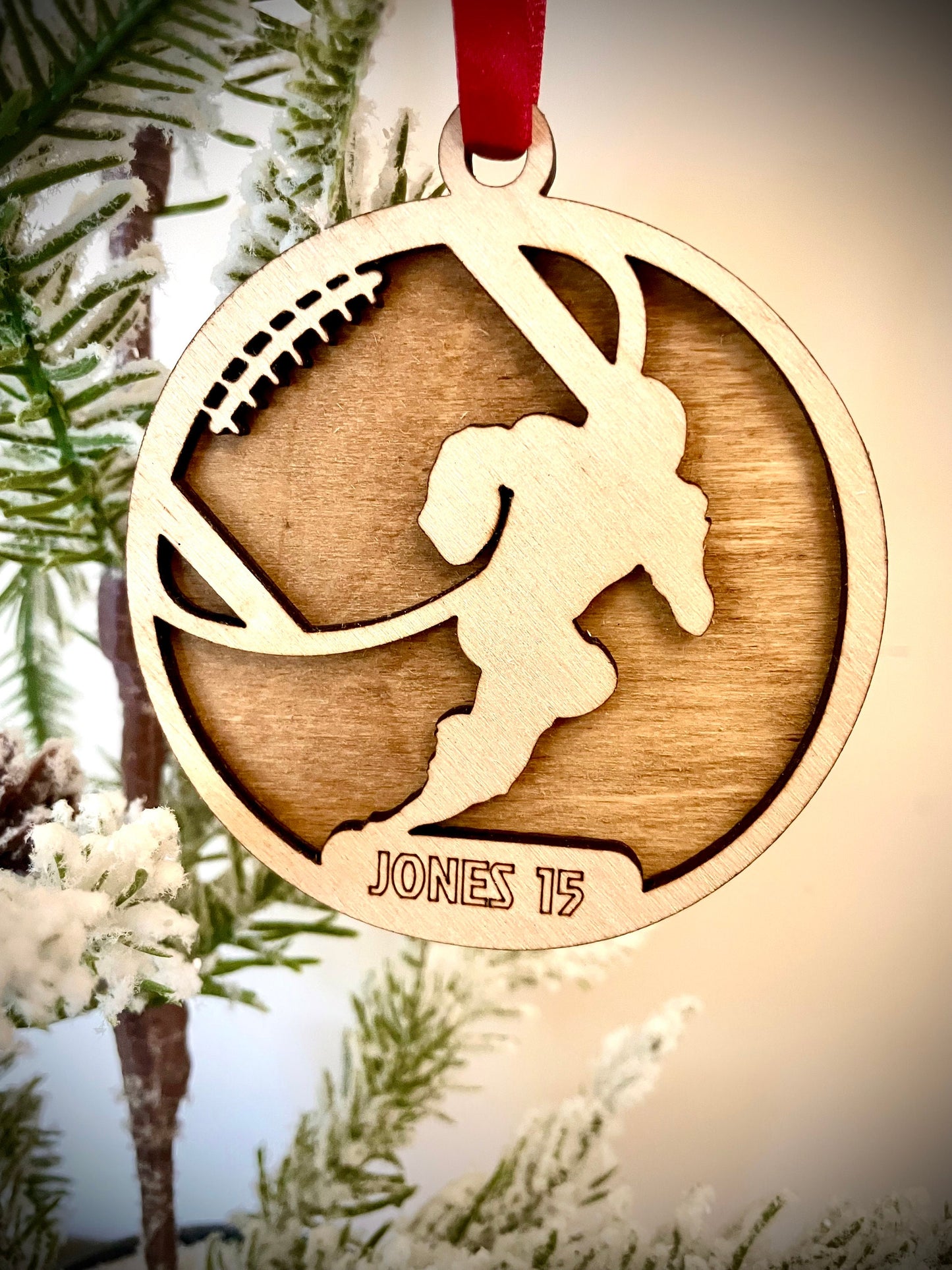 Football Player Personalized 2-Layer Wood Christmas Ornament & Gift Tag | Multiple Finishes | Football Gift (#6)