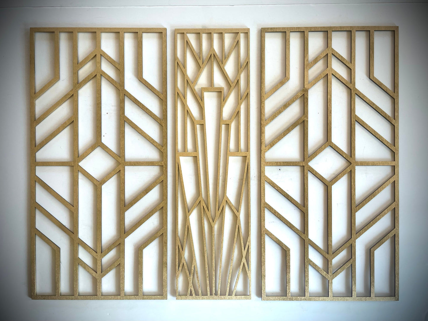 Boho Modern Art Deco Art Deco Geometry wood wall art, 3 panel set, in multiple sizes and finishes, Style U