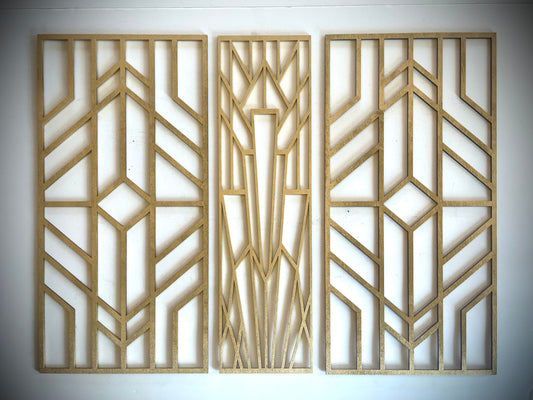 Boho Modern Art Deco Art Deco Geometry wood wall art, 3 panel set, in multiple sizes and finishes, Style U