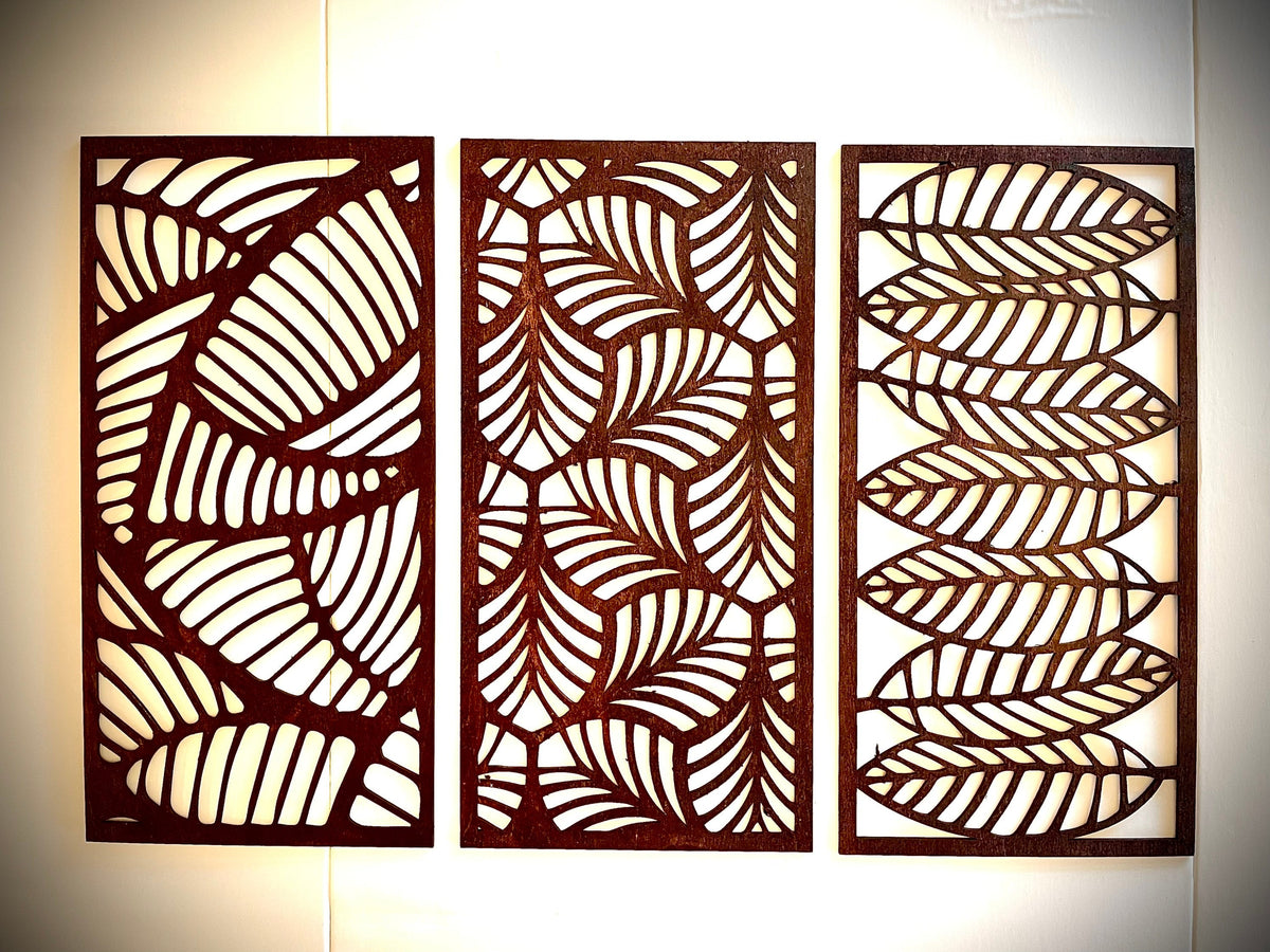 Boho Monstera & Banana Leaf Wood Wall Art 3-Panel Set - lifestyle view