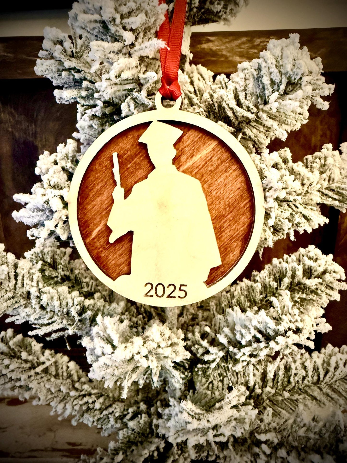 Male Graduation Cap & Gown with Diploma Personalized 2-Layer Wood Christmas Ornament & Gift Tag | Multiple Finishes | Graduation Gift