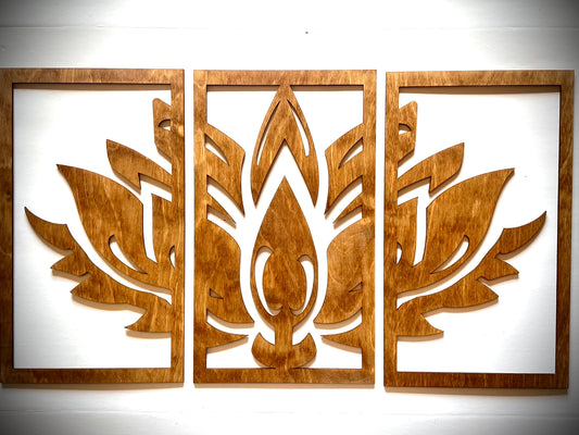 Lotus Flower Mandala Wood Wall Art 3-panel set - front view