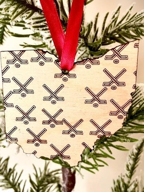 Hockey State Shape Wood Ornament & Gift Tag | Custom State | Hockey Gift | Coach Gift