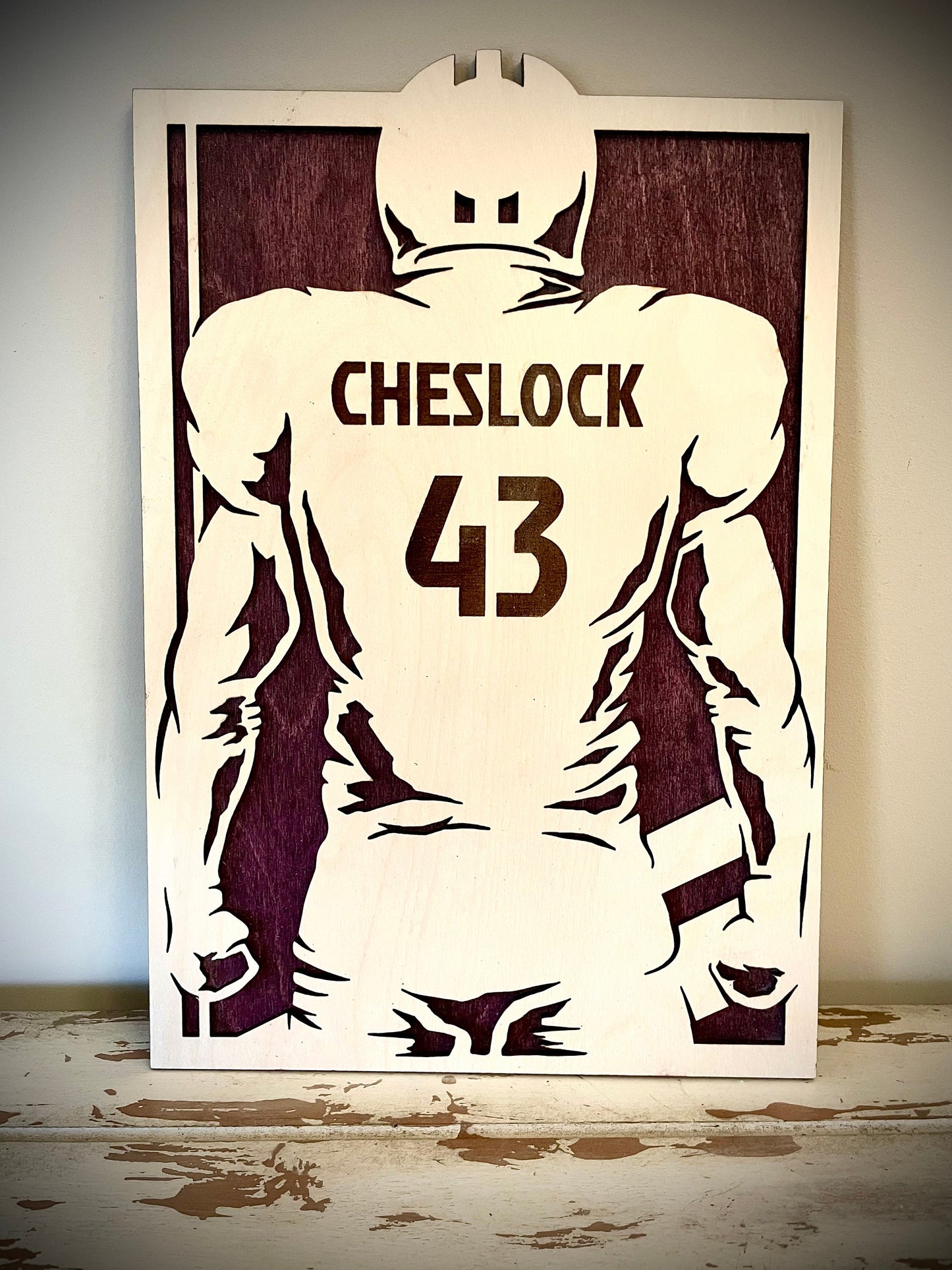 Custom Football Wood Plaque | Name, Number & Optional Logo Engraved | Jersey Back Design