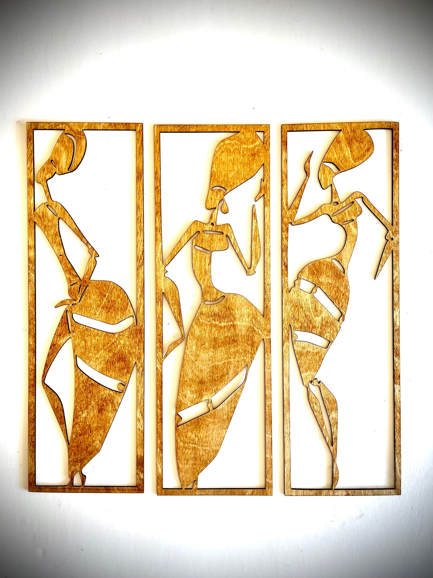 Dancing African Women Wood Wall Art | 3-Panel Set | 12 Finishes
