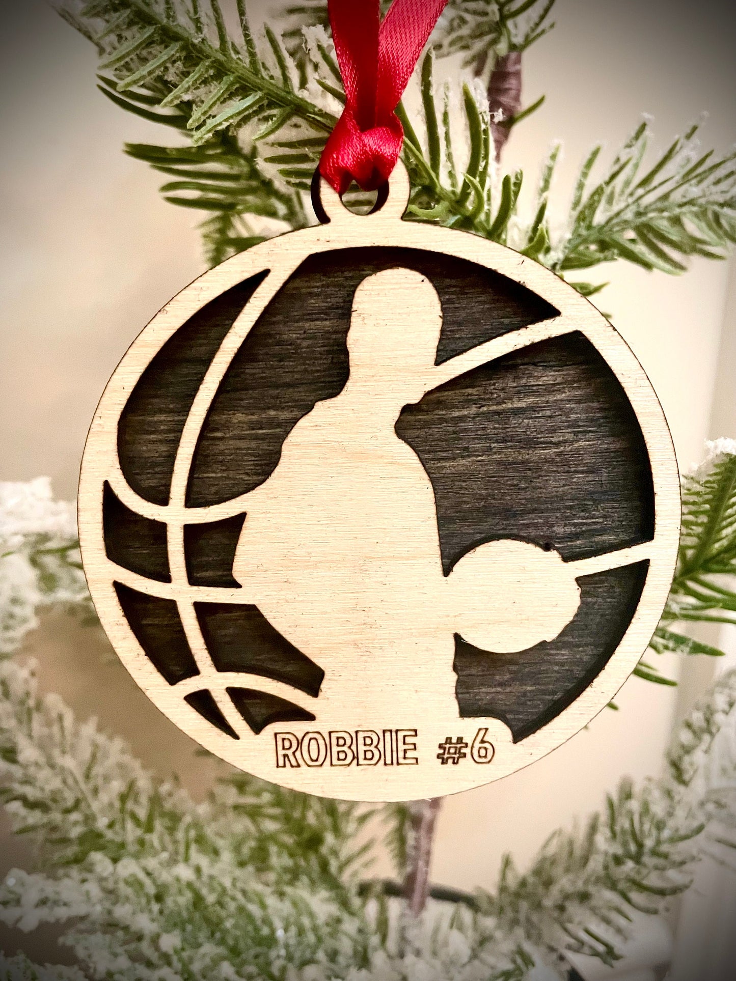 Basketball Player Personalized 2-Layer Wood Christmas Ornament & Gift Tag | Multiple Finishes | Basketball Gift (#8)