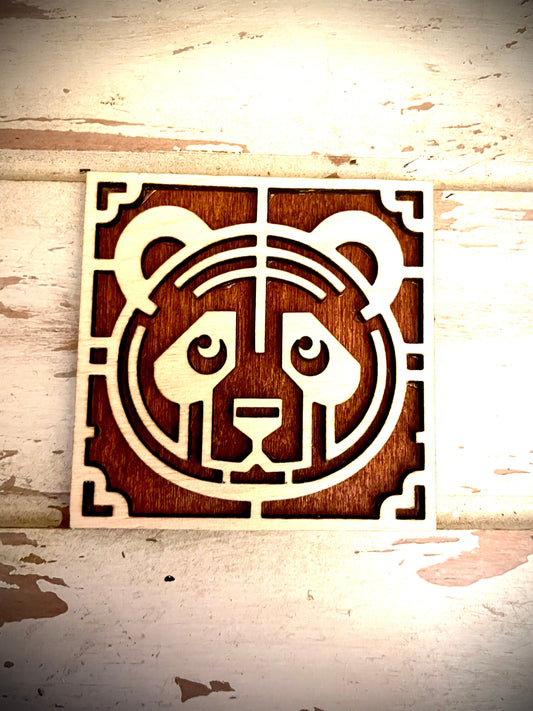 Boho Art Deco Panda Bear 2-Layer Square Wood Magnet | 12 Finishes | Boho Gift