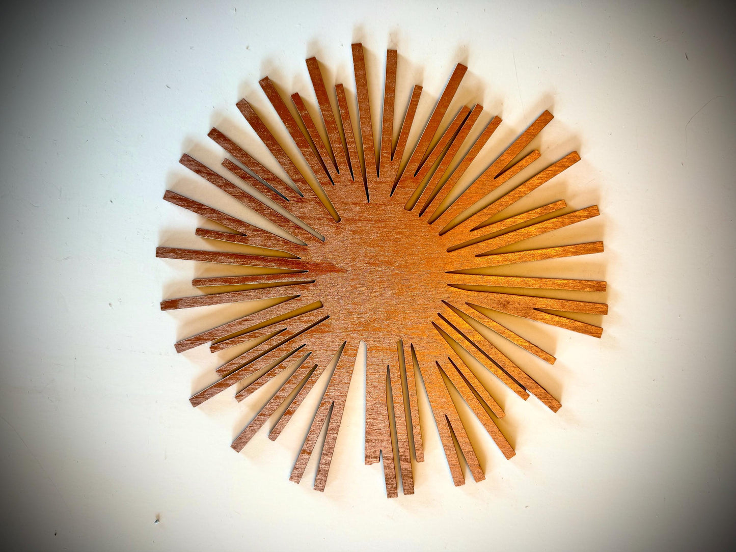 Boho modern Art Deco abstract and sunburst element wood wall art, 3 panel set,in multiple sizes and finishes.