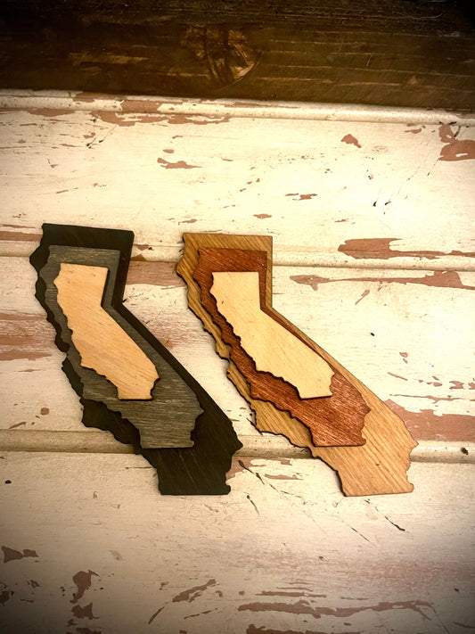 California 3-Layer Stacked Wood Refrigerator Magnet | Brown & Gray Tones | State Pride Gift