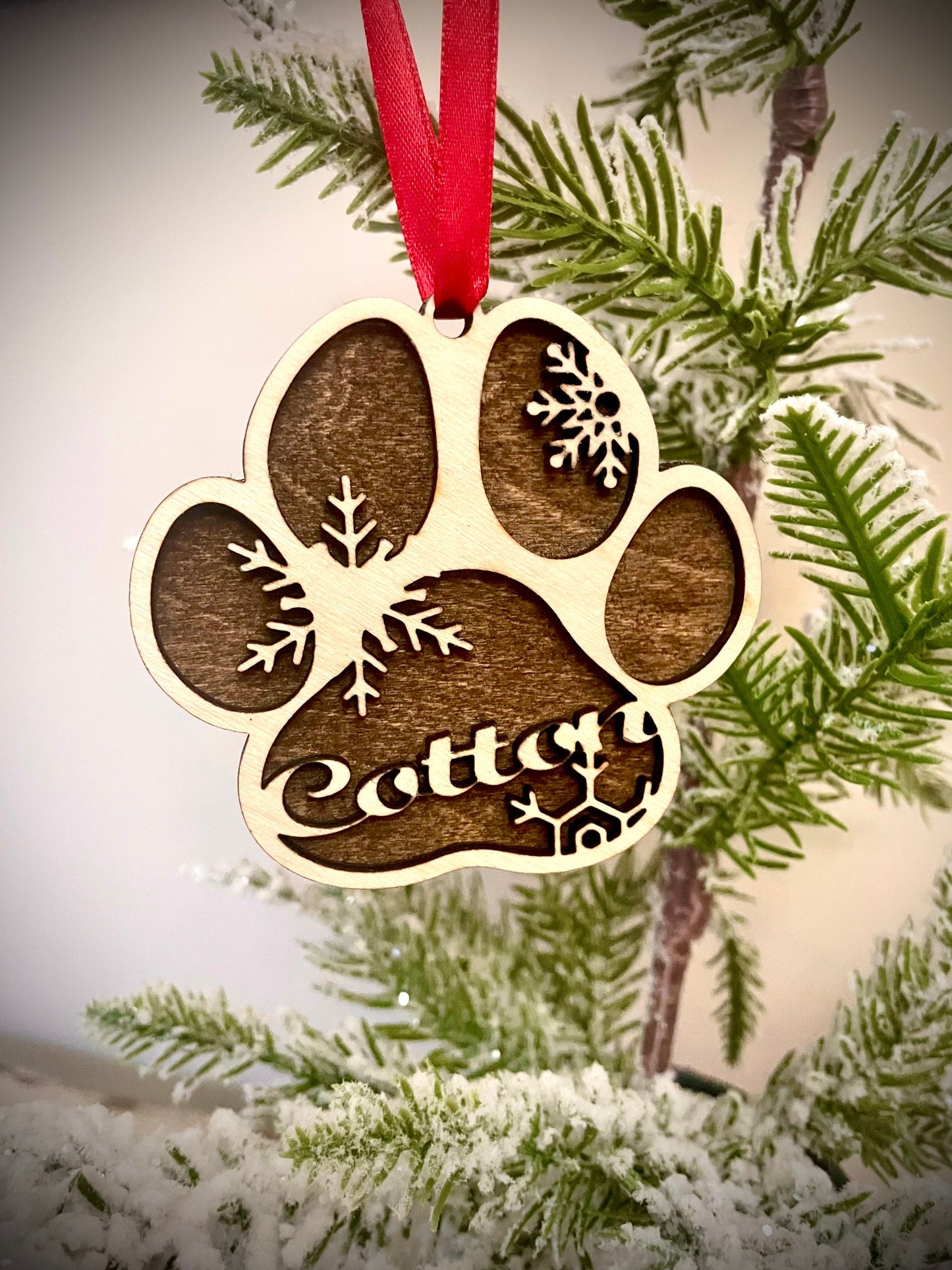 Custom Dog Paw Personalized Wood Christmas Ornament & Gift Tag | Pet Lover Gift