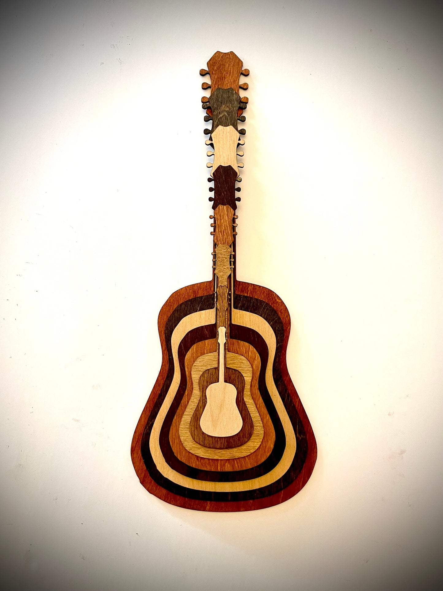 Stacked Acoustic Guitar 3D Wood Table & Wall Art | Multi-Color | Music Gift