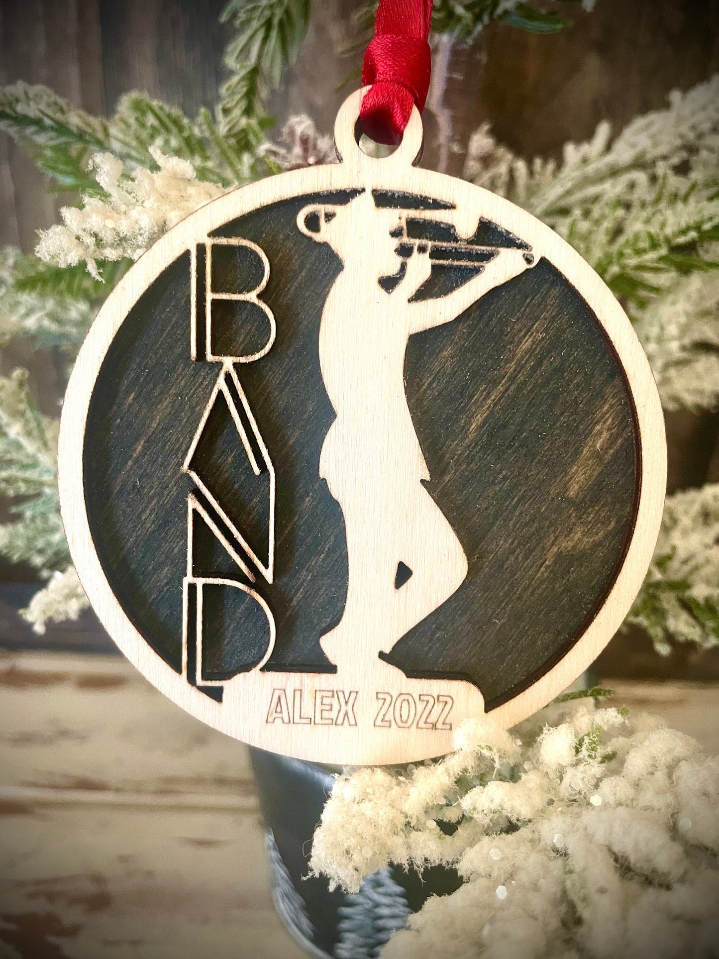 Marching Band Trombone Player Personalized 2-Layer Wood Christmas Ornament & Gift Tag | Multiple Finishes | Music Gift (#7)