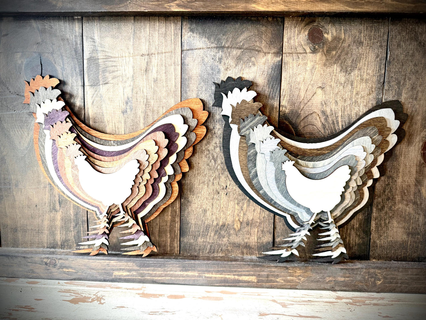 Stacked Chickens 3D Wood Table & Wall Art | Multi-Color